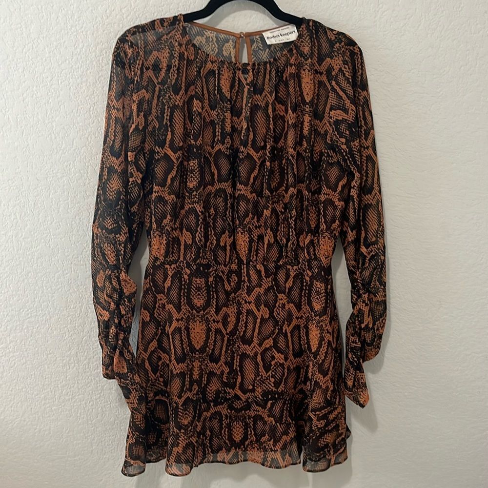FINDERS KEEPERS Snake Print Short LANA Mini Dress Tan Brown, Size 6 - Picture 3 of 11